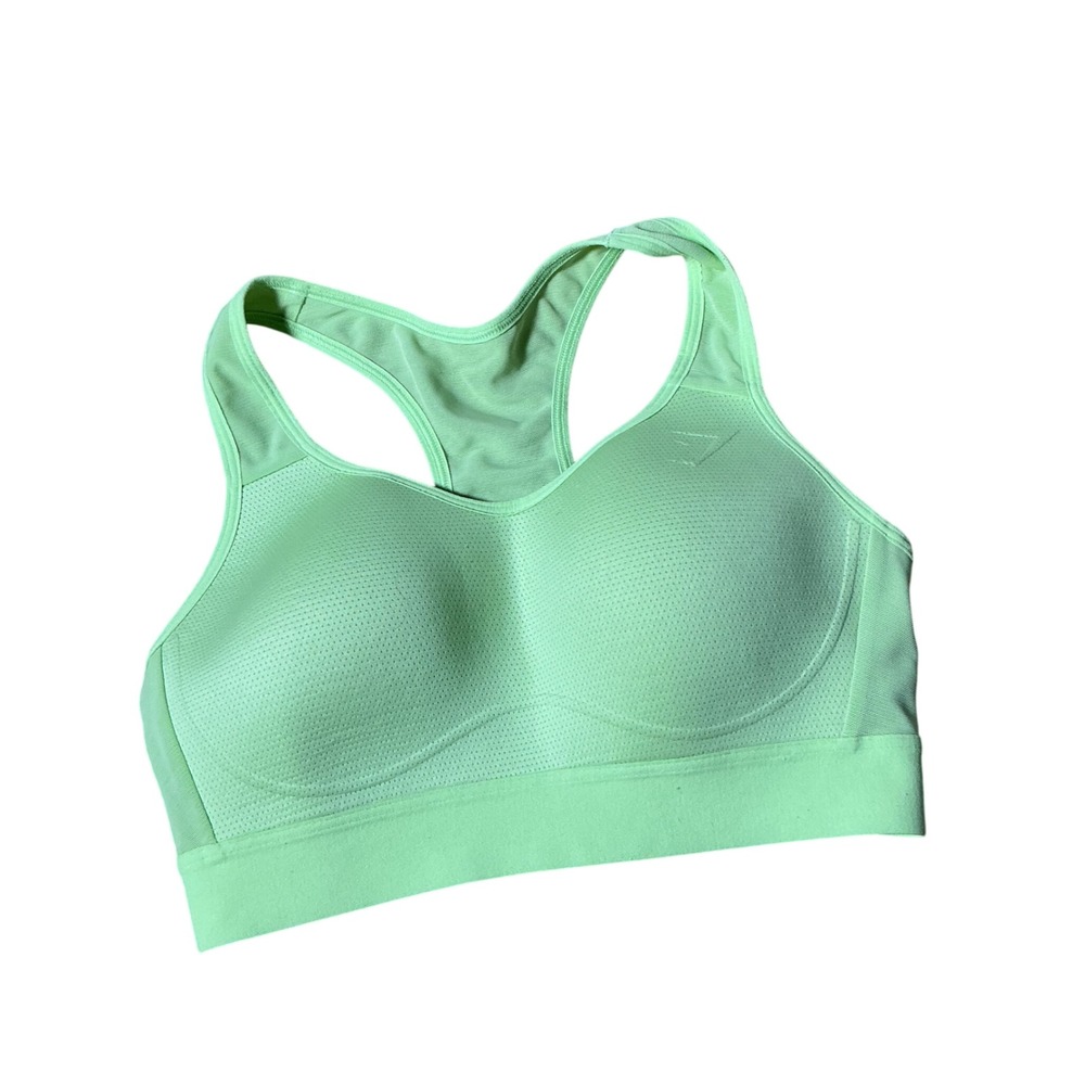 Gymshark Mesh Racerback Sports Bra Womens S Green Neon Activewear Molded Cup